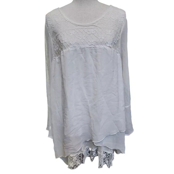 Krazy Kat Layered 2X White Blouse Lace Flowy Boho - Picture 1 of 10